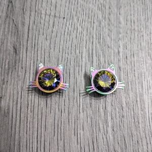 Hot Topic Cat Ear Tunnel Plugs 14mm Oil Slick Rainbow Gauges Rhinestone